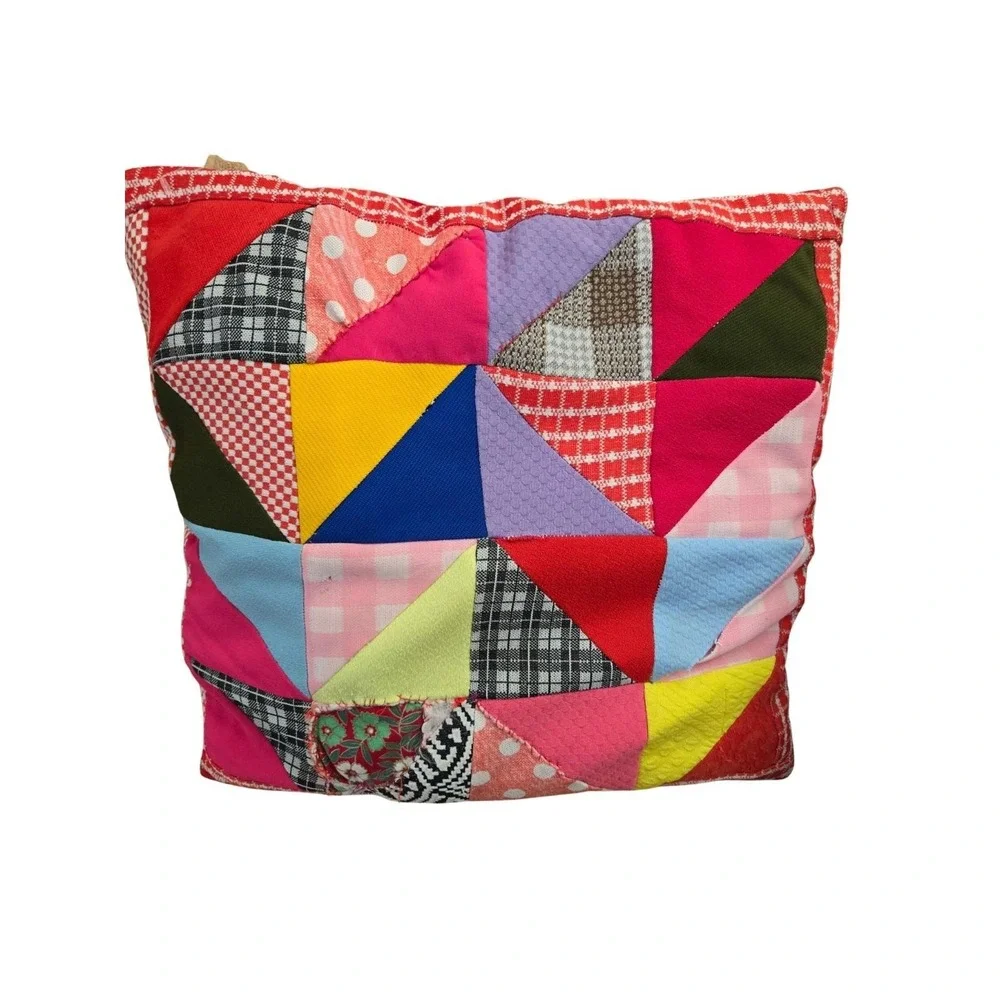 Vintage Hand Stitched Quilt Throw Pillow Primitive Polyester Patchwork 15